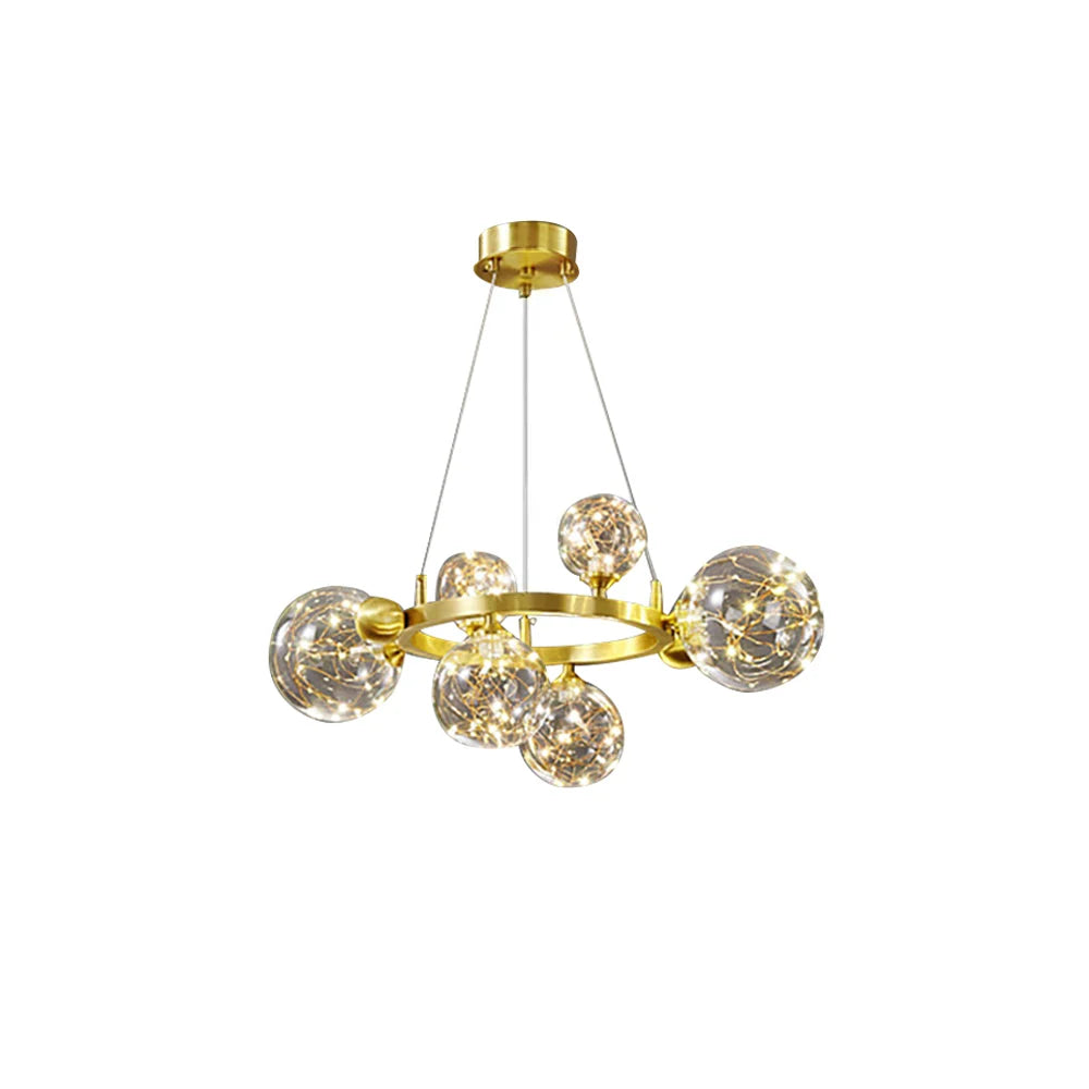 Miglobe Gold 6-Light Glass Globe LED Chandelier with Adjustable Cable - 