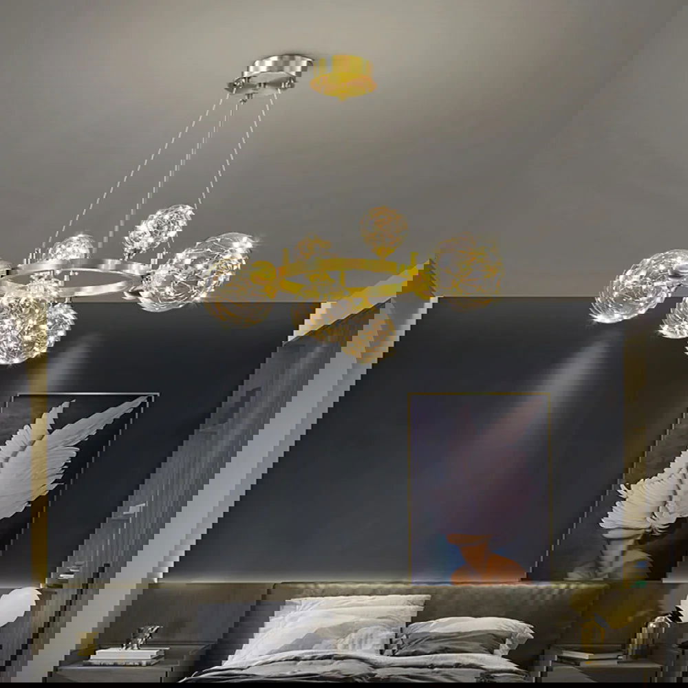 Miglobe Gold 6-Light Glass Globe LED Chandelier with Adjustable Cable - Homary