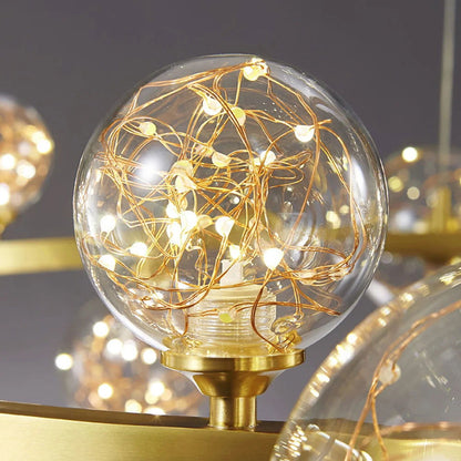 Miglobe Gold 6-Light Glass Globe LED Chandelier with Adjustable Cable - Homary