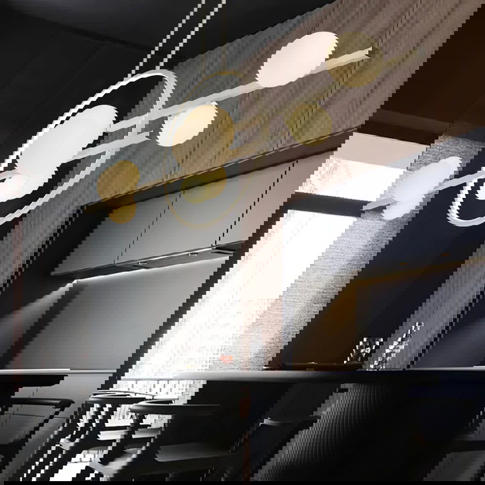 Minimalist 10-Light Glass Globe Shade White Kitchen Island Light for Dining Room - Homary