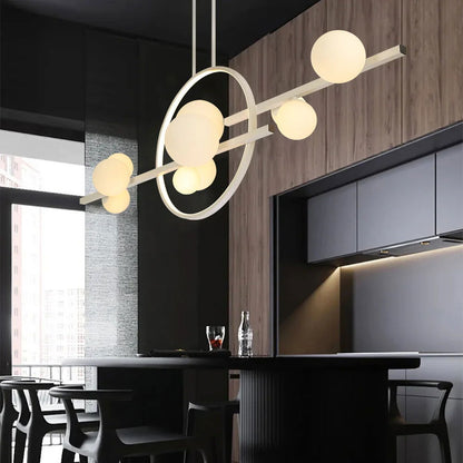 Minimalist 10-Light Glass Globe Shade White Kitchen Island Light for Dining Room - Homary
