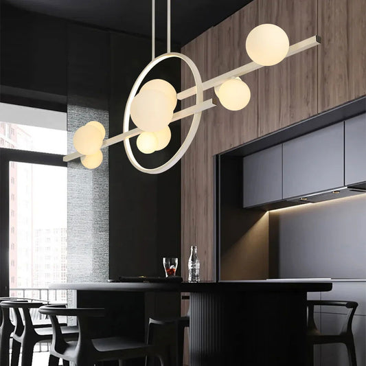 Minimalist 10-Light Glass Globe Shade White Kitchen Island Light for Dining Room - Homary