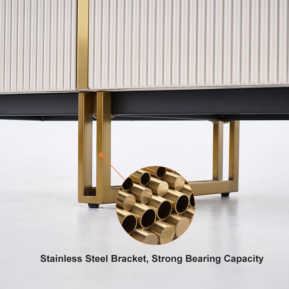 Minimalist 1500mm Off White Small TV Stand Stone Top Media Console 4 Doors 6 Shelves - 