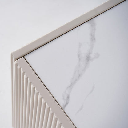 Minimalist 2200mm Off White TV Stand Stone Top Media Console 4 Doors 6 Shelves - 