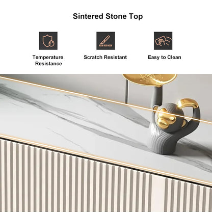 Minimalist 2200mm Off White TV Stand Stone Top Media Console 4 Doors 6 Shelves - 