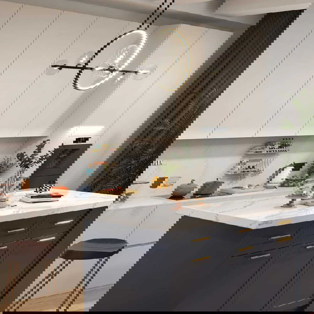 Minimalist 7-Light Glass Globe Shade Black Kitchen Island Light for Dining Room - 