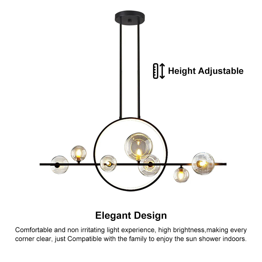 Minimalist 7-Light Glass Globe Shade Black Kitchen Island Light for Dining Room - 
