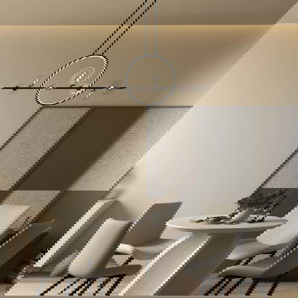 Minimalist 7-Light Glass Globe Shade Black Kitchen Island Light for Dining Room - Homary