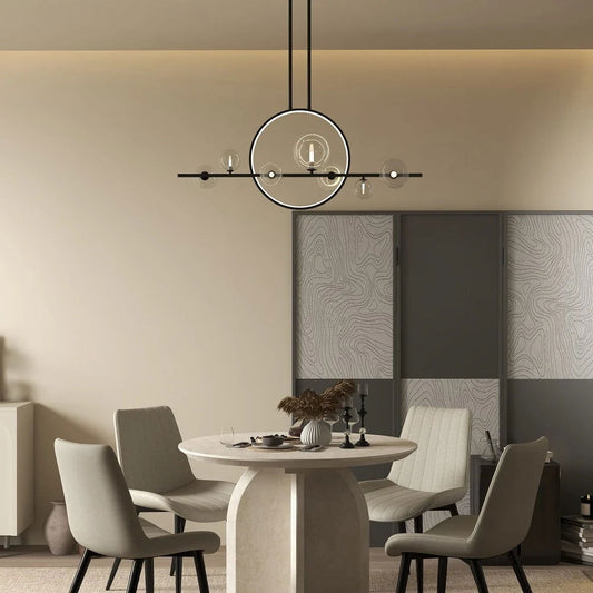 Minimalist 7-Light Glass Globe Shade Black Kitchen Island Light for Dining Room - Homary