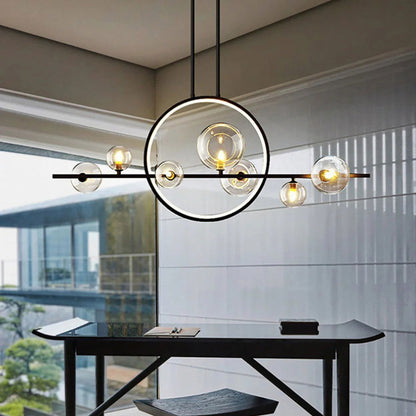 Minimalist 7-Light Glass Globe Shade Black Kitchen Island Light for Dining Room - Homary