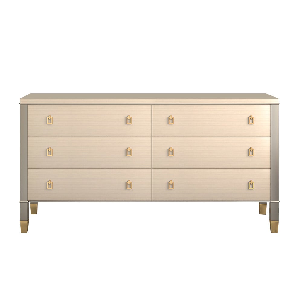 Minimalist Champagne Dresser Chest of 6 Drawers Cabinet in Gold - 