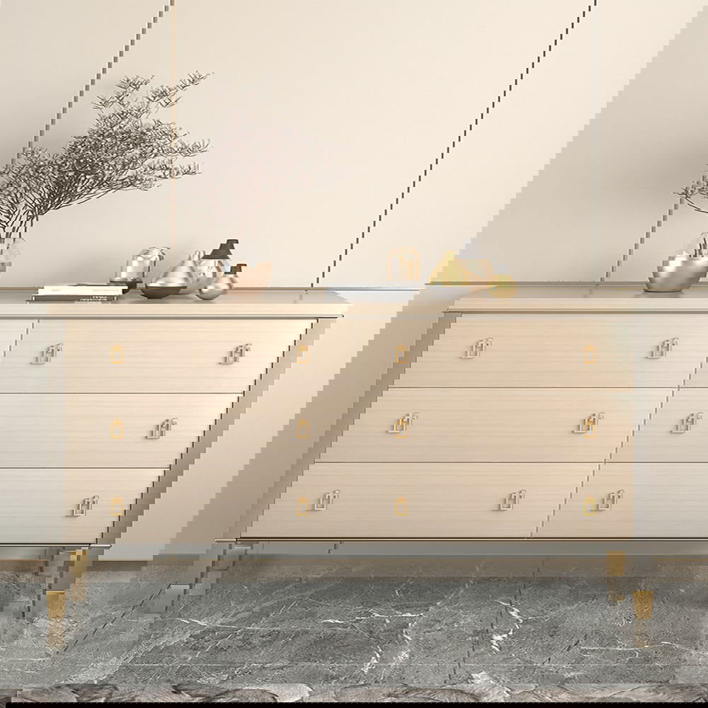 Minimalist Champagne Dresser Chest of 6 Drawers Cabinet in Gold - Homary