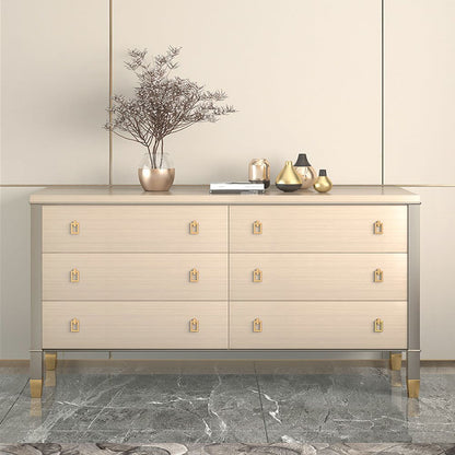 Minimalist Champagne Dresser Chest of 6 Drawers Cabinet in Gold - Homary