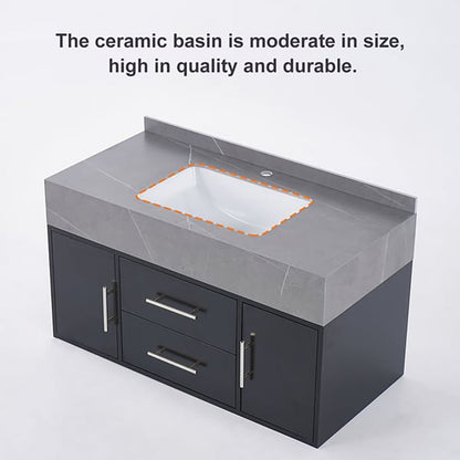 Modern 1000mm Floating Black Bathroom Vanity Stone Top Wall Mounted Bathroom Cabinet - 