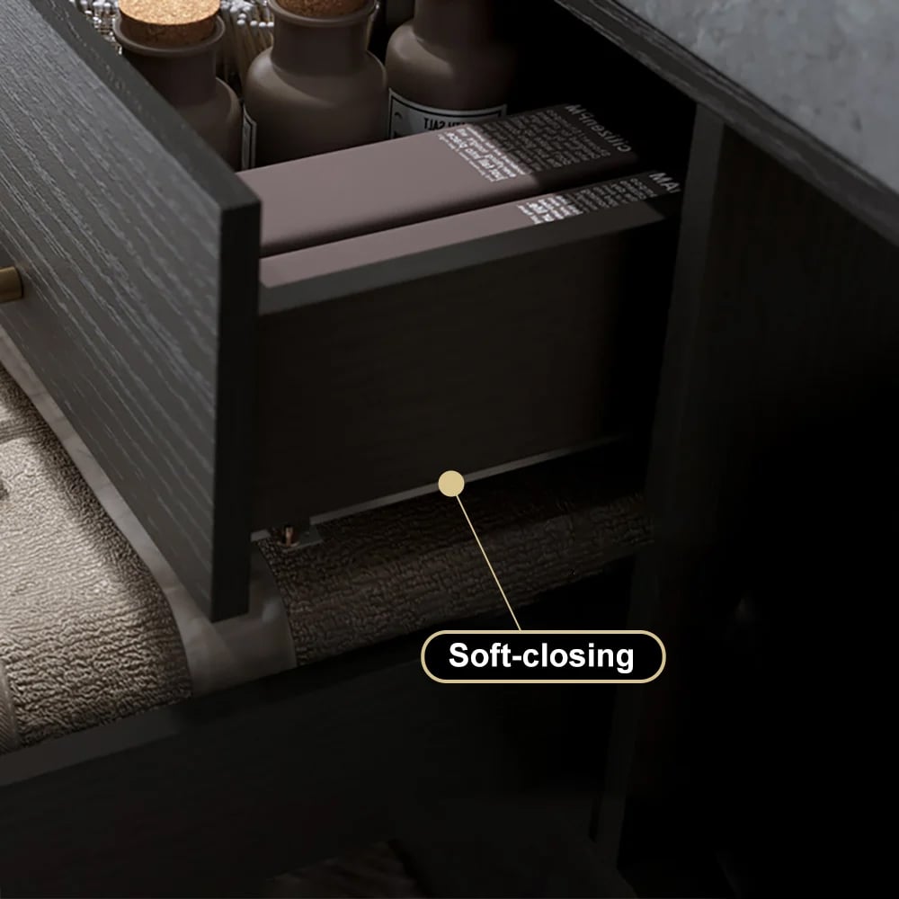 Modern 1000mm Floating Black Bathroom Vanity Stone Top Wall Mounted Bathroom Cabinet - 