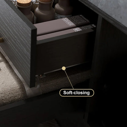 Modern 1000mm Floating Black Bathroom Vanity Stone Top Wall Mounted Bathroom Cabinet - 