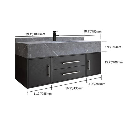 Modern 1000mm Floating Black Bathroom Vanity Stone Top Wall Mounted Bathroom Cabinet - 