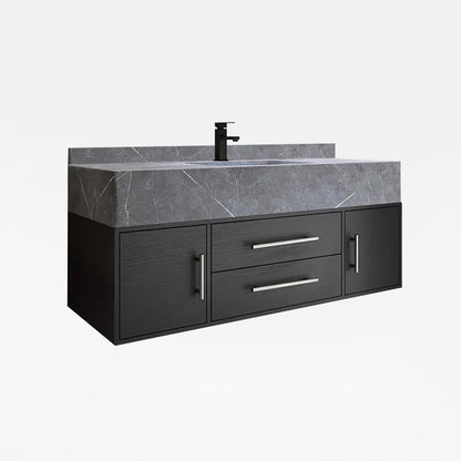 Modern 1000mm Floating Black Bathroom Vanity Stone Top Wall Mounted Bathroom Cabinet - Homary