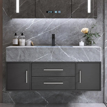 Modern 1000mm Floating Black Bathroom Vanity Stone Top Wall Mounted Bathroom Cabinet - Homary