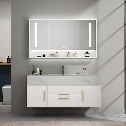 Modern 1000mm White Floating Bathroom Vanity Set Stone Top Wall Mounted Bathroom Cabinet - 