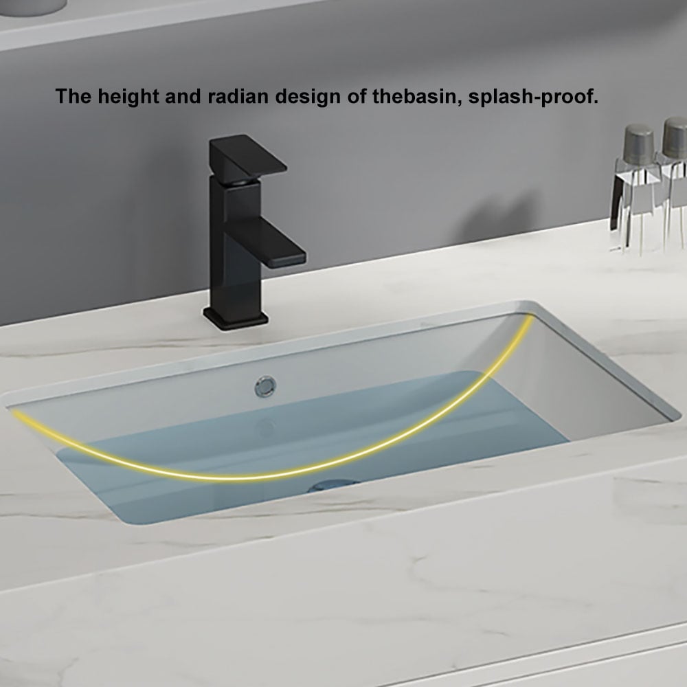 Modern 1000mm White Floating Bathroom Vanity Set Stone Top Wall Mounted Bathroom Cabinet - 