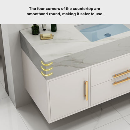 Modern 1000mm White Floating Bathroom Vanity Set Stone Top Wall Mounted Bathroom Cabinet - 