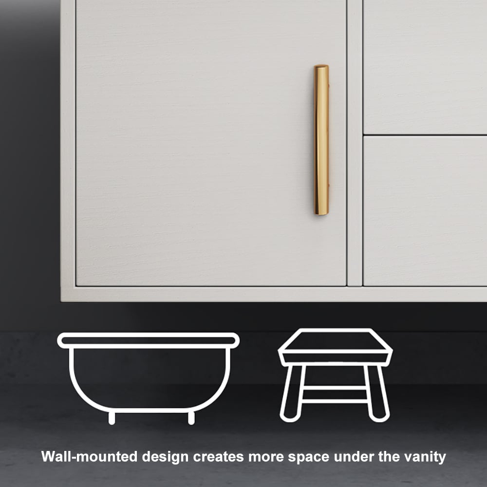 Modern 1000mm White Floating Bathroom Vanity Set Stone Top Wall Mounted Bathroom Cabinet - 