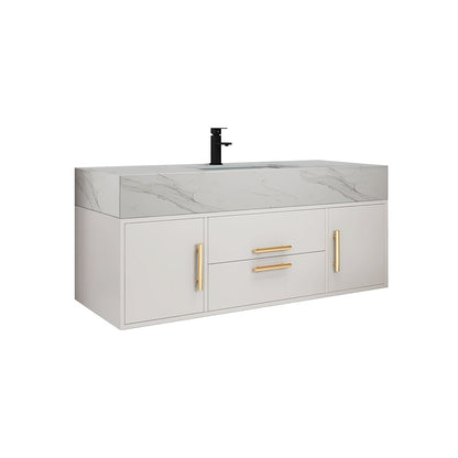 Modern 1000mm White Floating Bathroom Vanity Set Stone Top Wall Mounted Bathroom Cabinet - 
