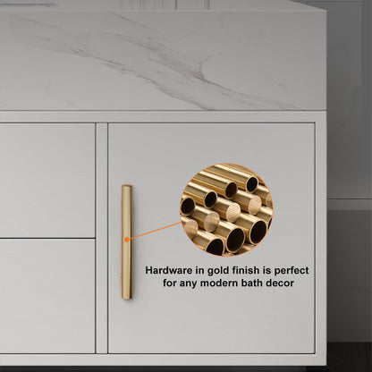 Modern 1000mm White Floating Bathroom Vanity Set Stone Top Wall Mounted Bathroom Cabinet - 