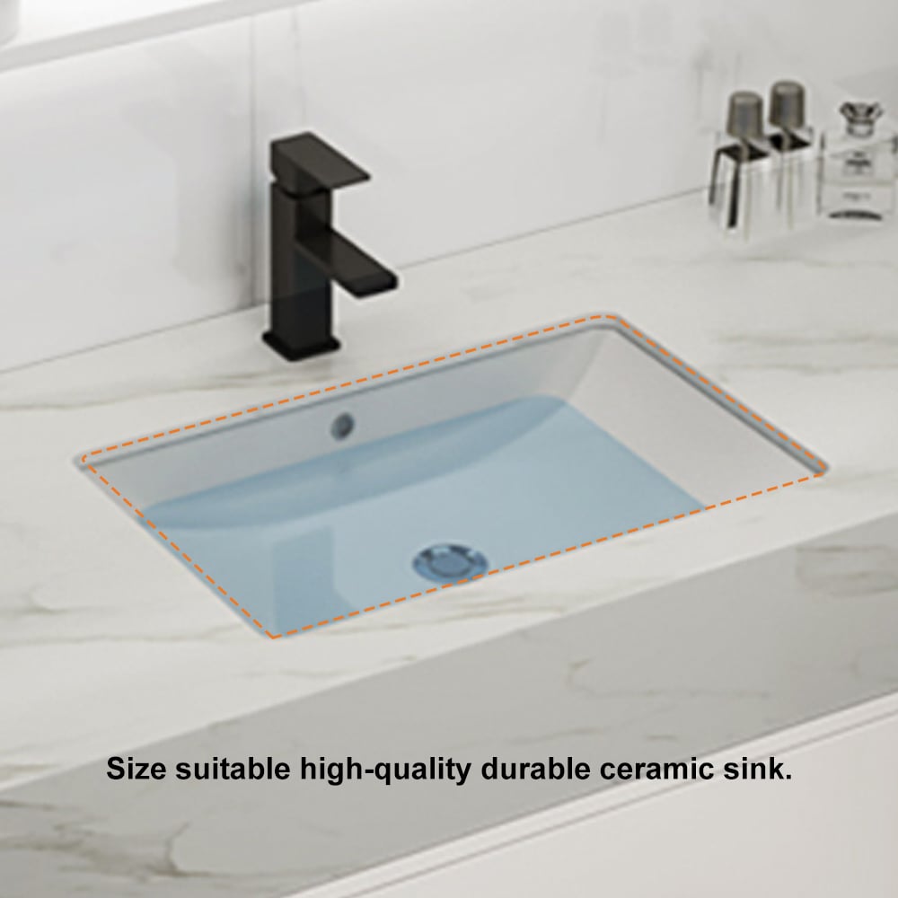 Modern 1000mm White Floating Bathroom Vanity Set Stone Top Wall Mounted Bathroom Cabinet - 