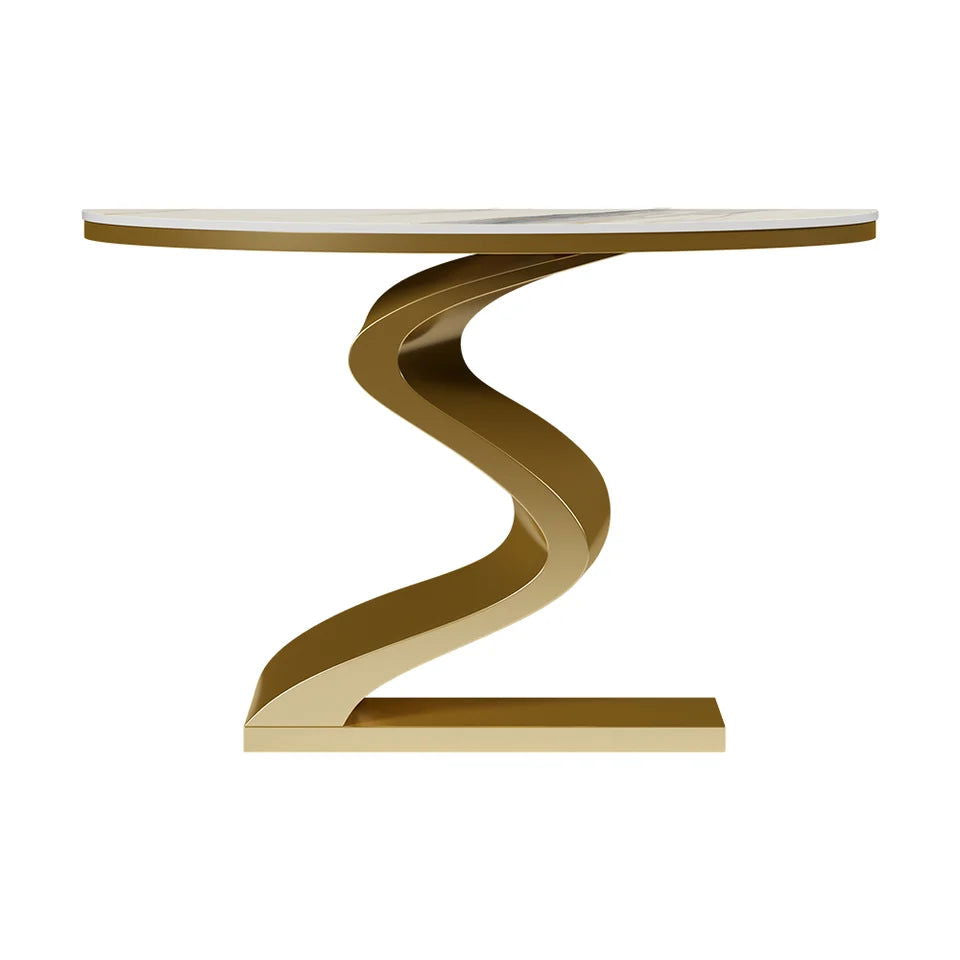Modern 1000mm White & Gold Curved Console Table with Sintered Stone Top Half Moon Shape - 