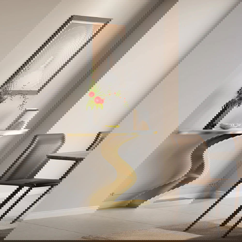 Modern 1000mm White & Gold Curved Console Table with Sintered Stone Top Half Moon Shape - 