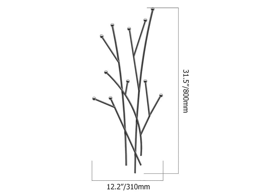 Modern 11-Hook Wall Mounted Coat Rack in Black with Tree Branch Shape - 