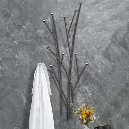 Modern 11-Hook Wall Mounted Coat Rack in Black with Tree Branch Shape - 