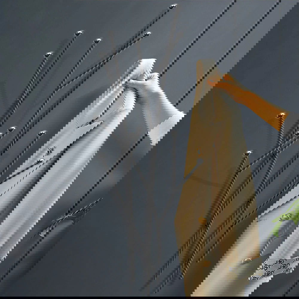 Modern 11-Hook Wall Mounted Coat Rack in Black with Tree Branch Shape - 