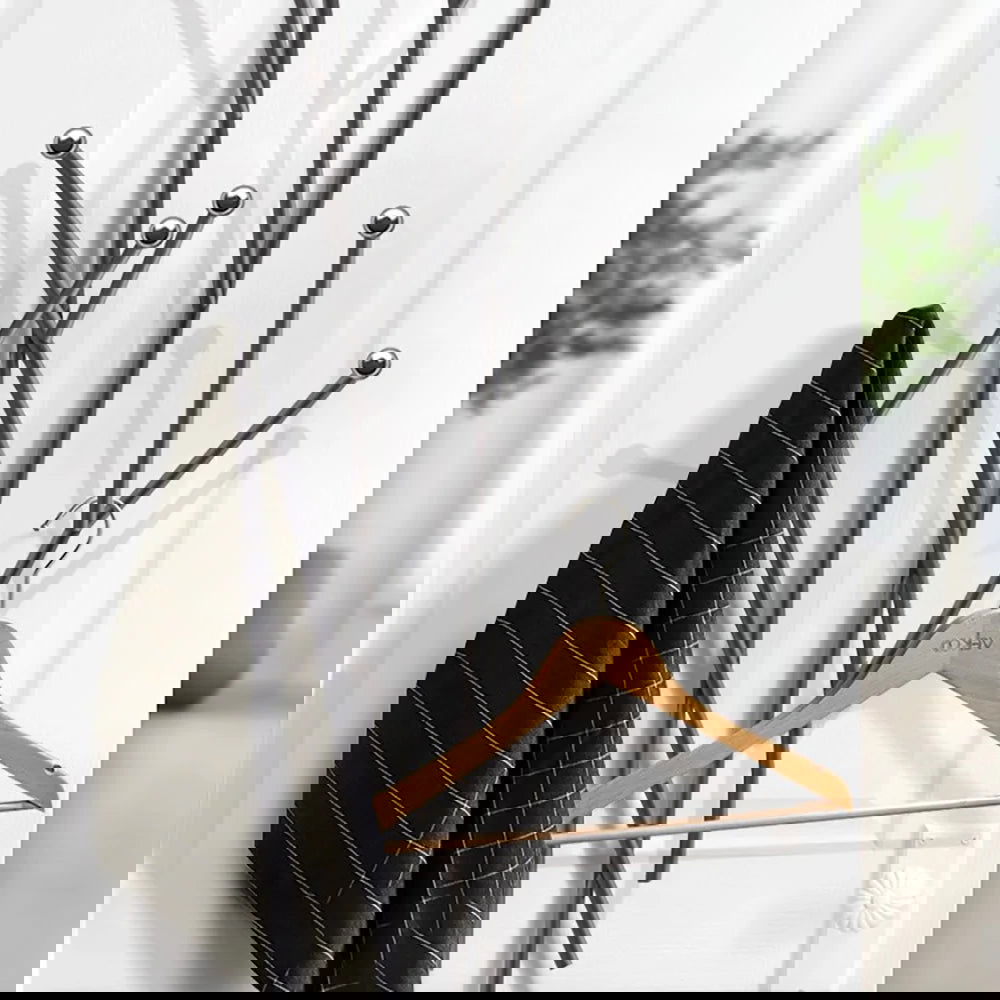 Modern 11-Hook Wall Mounted Coat Rack in Black with Tree Branch Shape - 