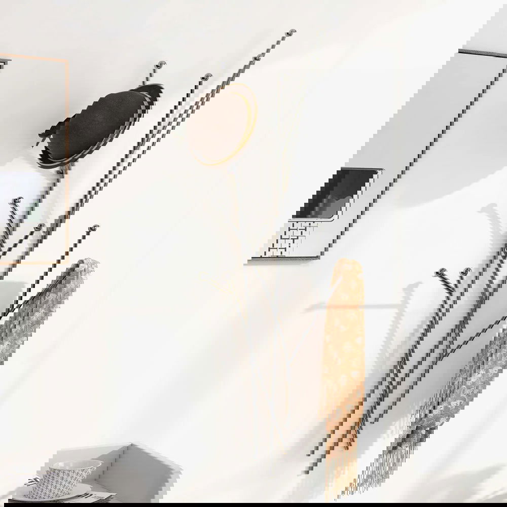 Modern 11-Hook Wall Mounted Coat Rack in Black with Tree Branch Shape - 