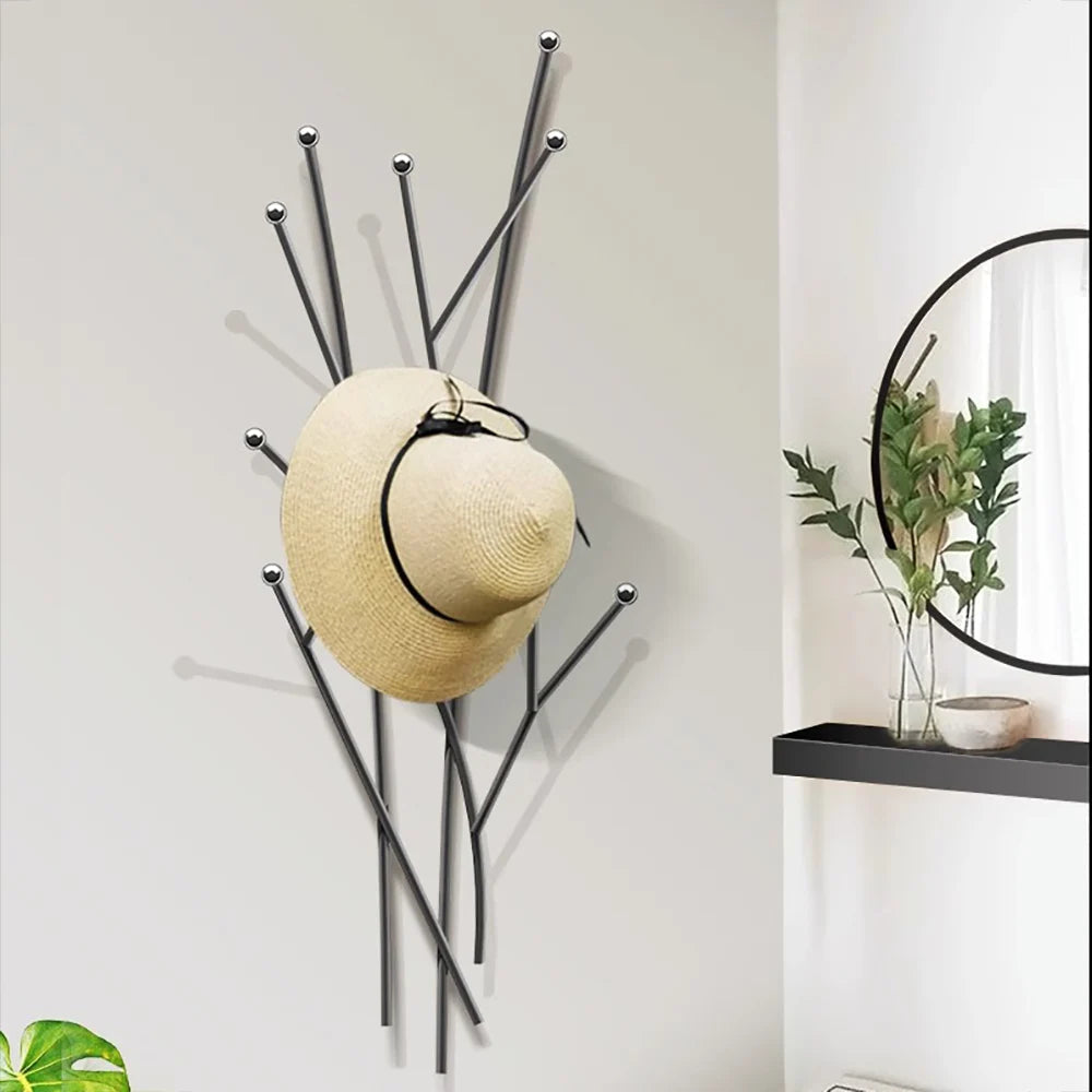 Modern 11-Hook Wall Mounted Coat Rack in Black with Tree Branch Shape - Homary