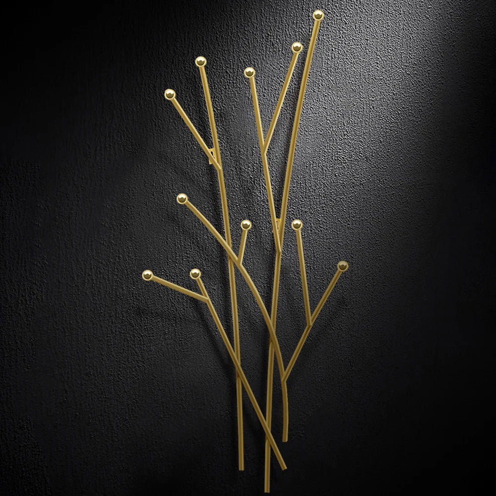 Modern 11-Hook Wall Mounted Coat Rack in Gold with Tree Branch Shape - 
