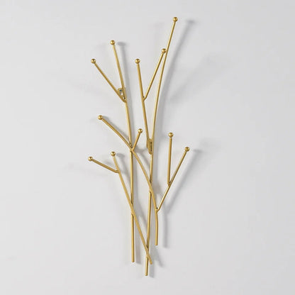 Modern 11-Hook Wall Mounted Coat Rack in Gold with Tree Branch Shape - 
