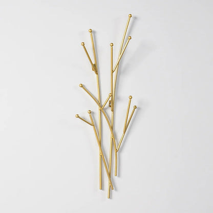 Modern 11-Hook Wall Mounted Coat Rack in Gold with Tree Branch Shape - 