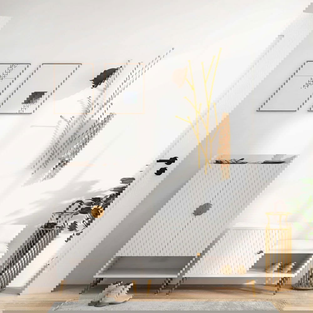 Modern 11-Hook Wall Mounted Coat Rack in Gold with Tree Branch Shape - 