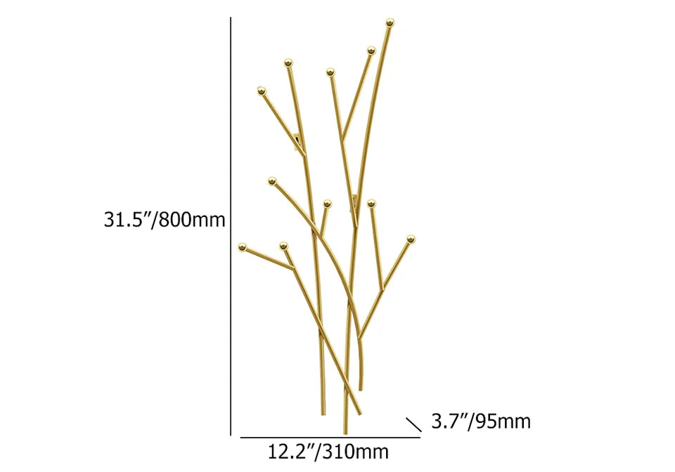 Modern 11-Hook Wall Mounted Coat Rack in Gold with Tree Branch Shape - 