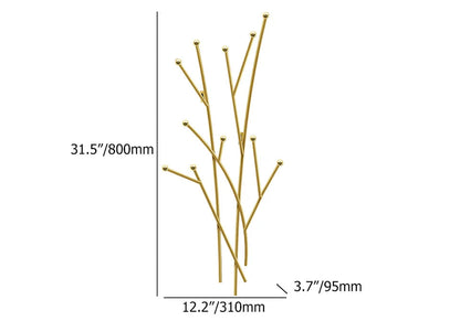 Modern 11-Hook Wall Mounted Coat Rack in Gold with Tree Branch Shape - 