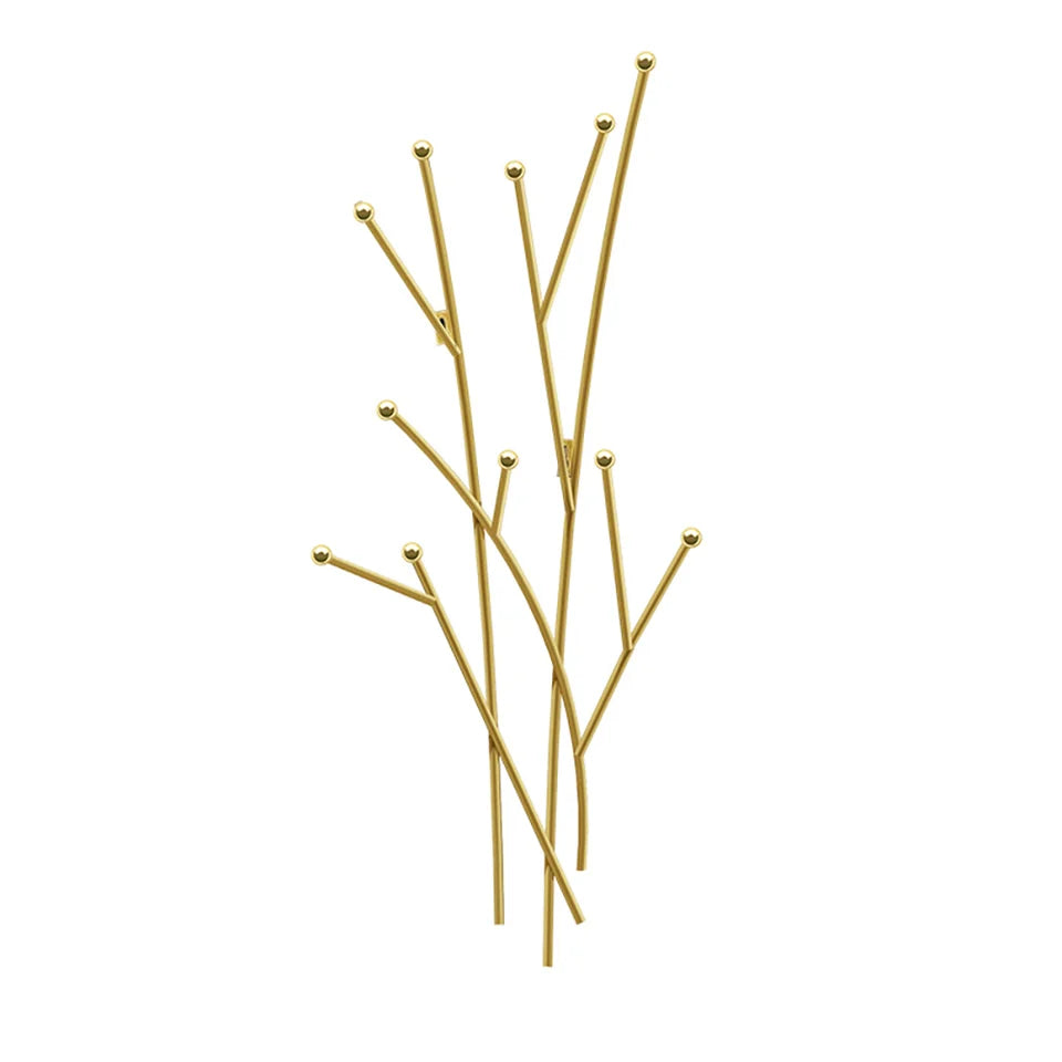 Modern 11-Hook Wall Mounted Coat Rack in Gold with Tree Branch Shape - 