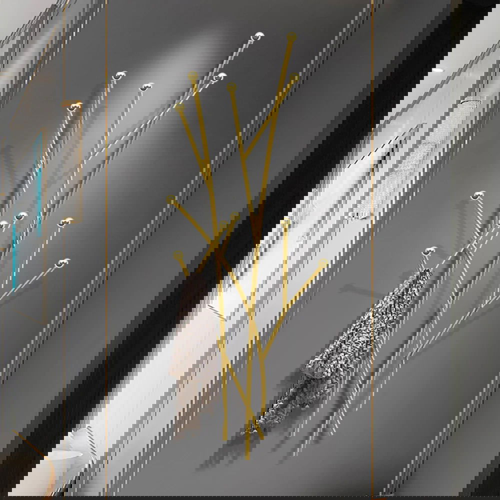 Modern 11-Hook Wall Mounted Coat Rack in Gold with Tree Branch Shape - Homary