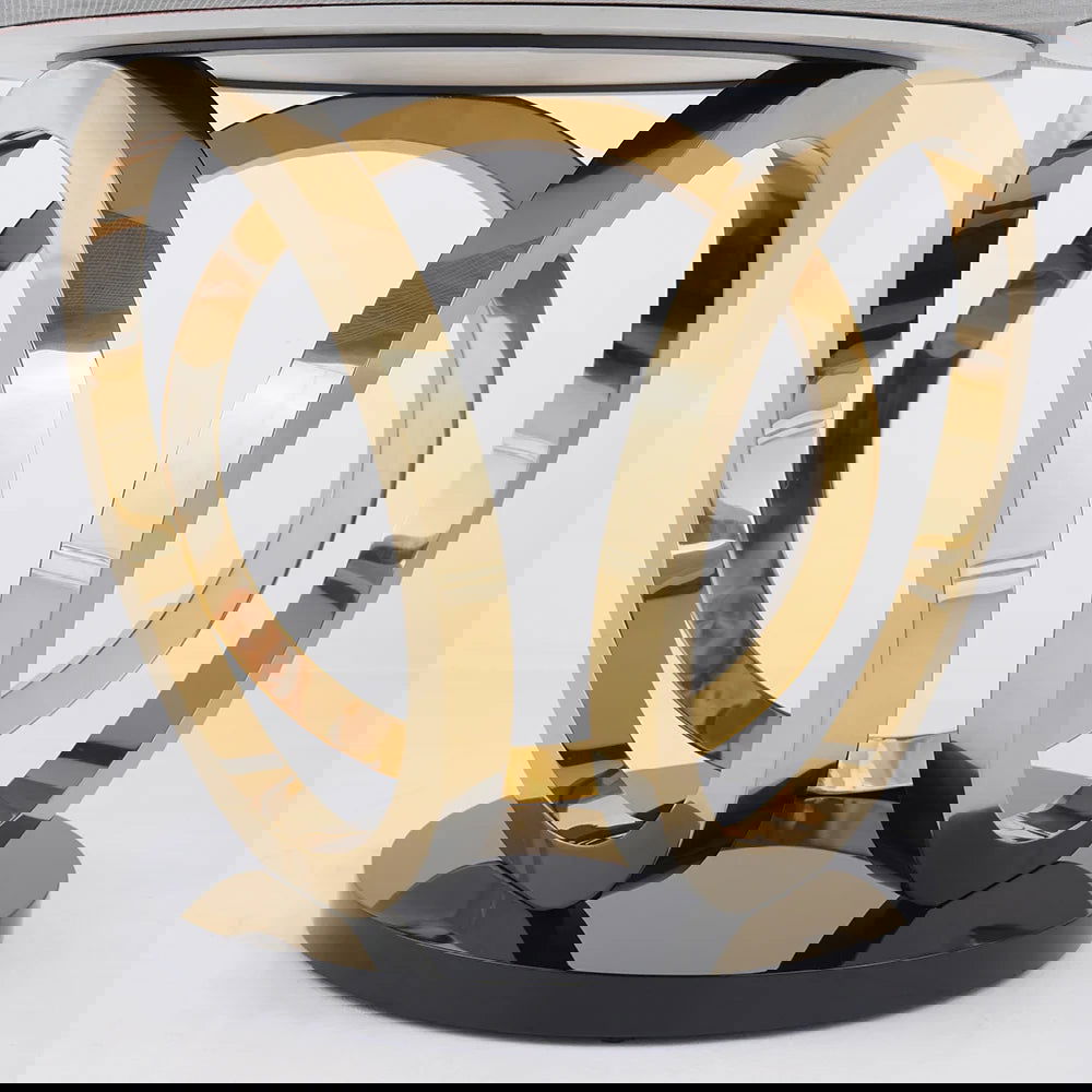 Modern 1350mm Round White Dining Table for 6 Person Faux Marble Top Gold&Black Pedestal - 