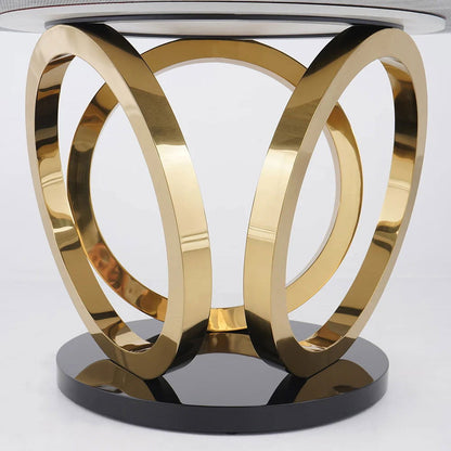 Modern 1350mm Round White Dining Table for 6 Person Faux Marble Top Gold&Black Pedestal - 