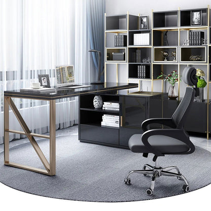 Modern 1600mm Black L-Shaped Desk Corner Computer Desk with Cabinet & Rich Storage - 
