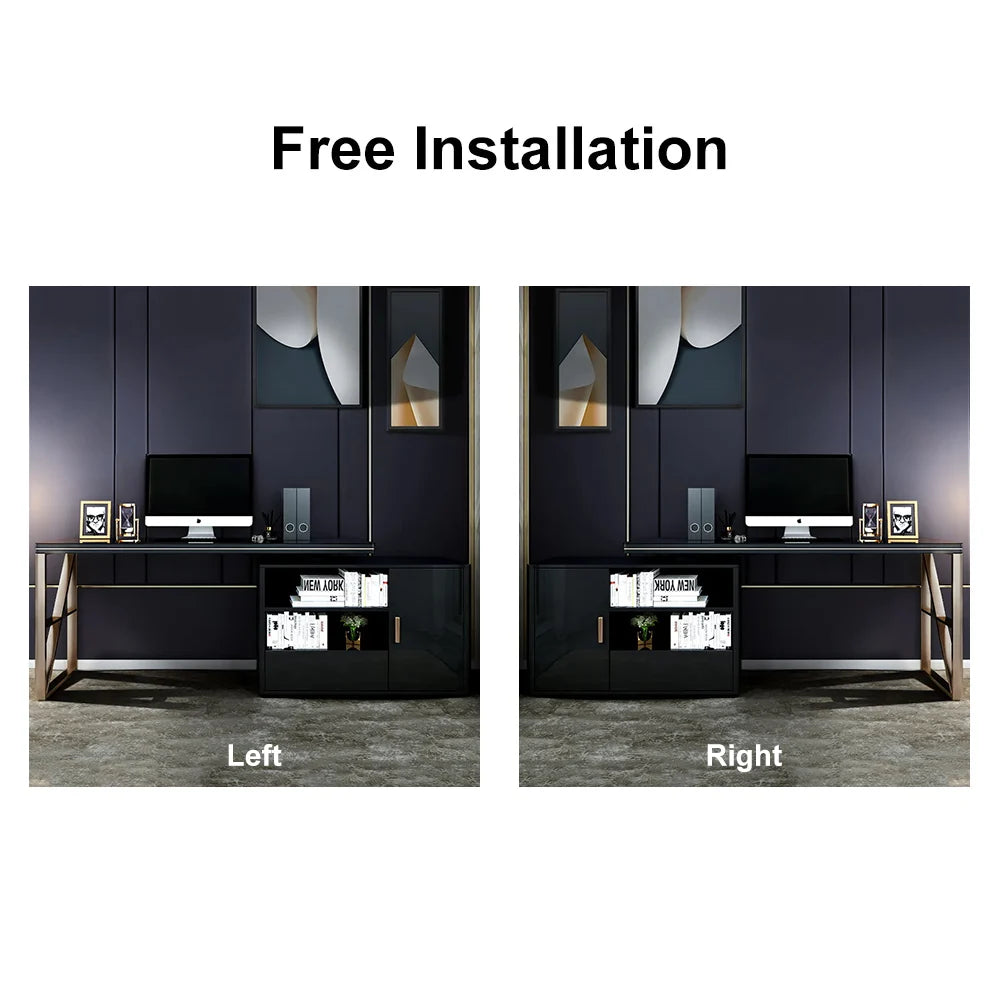 Modern 1600mm Black L-Shaped Desk Corner Computer Desk with Cabinet & Rich Storage - 